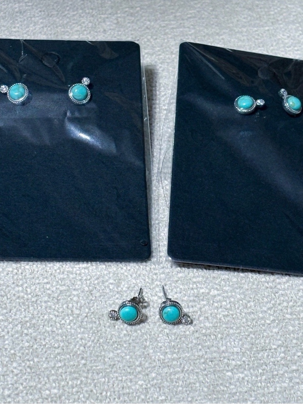 Sterling Silver Turquoise Mini Stud Earrings Beaded Halo Western Minimalist 925 - Picture 5 of 5